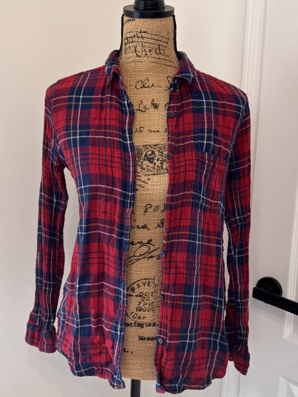 L.O.G.G. Label of Graded Goods by H&M Red Navy Plaid Button Front Shirt SMALL